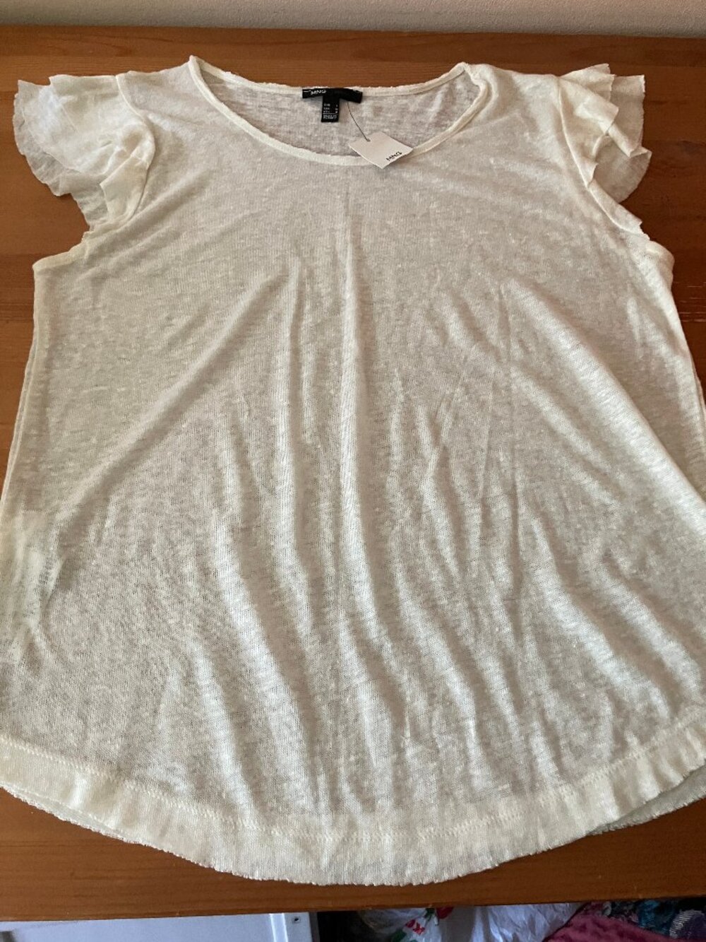 MANGO casual Ivory textured Blouse/Top Size L